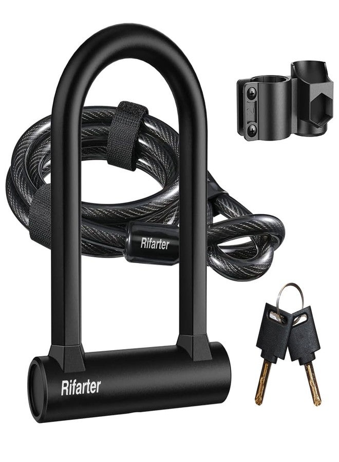 Rifarter Bike Locks Heavy Duty Anti Theft, Bicycle Lock U Lock with 5ft Security Steel Cable and Keys, 17mm Shackle Compact Bike U-Locks with Mounting Bracket for Road, Mountain Bike, Scooters - Image 1