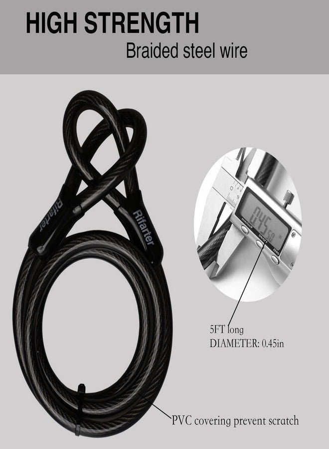 Rifarter Bike Locks Heavy Duty Anti Theft, Bicycle Lock U Lock with 5ft Security Steel Cable and Keys, 17mm Shackle Compact Bike U-Locks with Mounting Bracket for Road, Mountain Bike, Scooters - Image 4