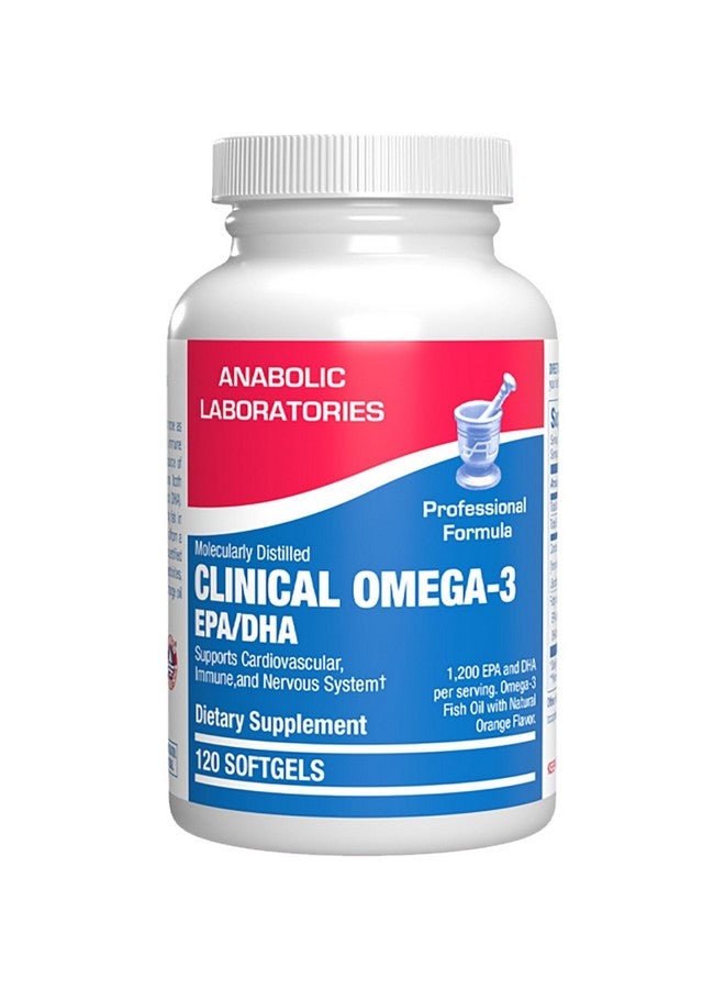 Anabolic Laboratories Clinical Omega 3 Fish Oil Supplement with EPA and DHA - 120 Orange Flavored Softgels for Heart, Immune, and Nervous Health - 1200mg of Molecularly Distilled Omega-3 - Image 1