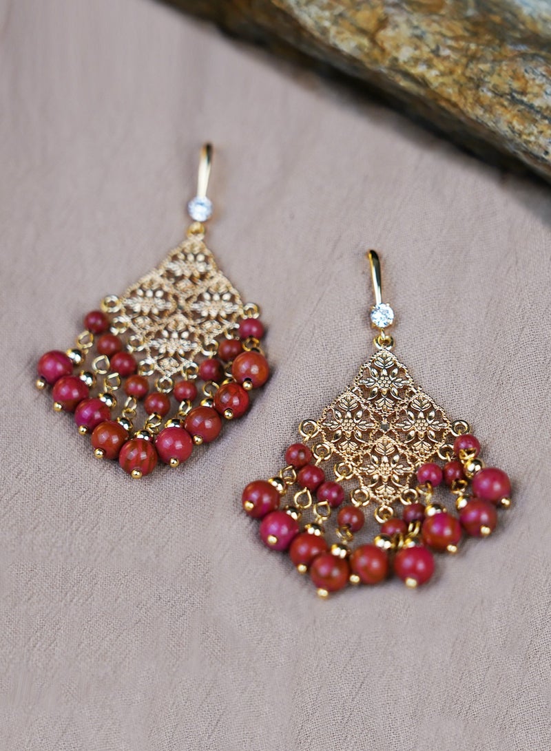 GALADUNE Middle Eastern Window Pattern Tassel Earrings for Women Gold-Plated Design with Red Goldstone Beads Elegant Vintage Jewelry for Eid Weddings Daily Wear  - Image 5