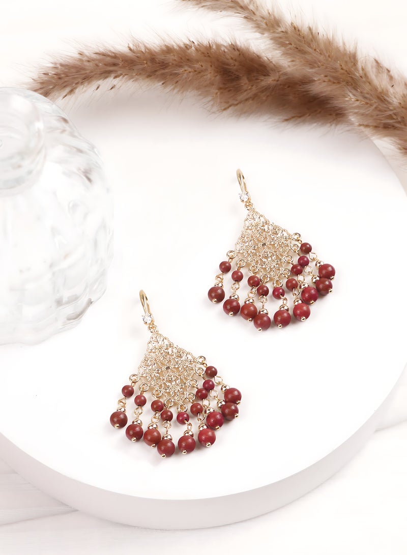GALADUNE Middle Eastern Window Pattern Tassel Earrings for Women Gold-Plated Design with Red Goldstone Beads Elegant Vintage Jewelry for Eid Weddings Daily Wear  - Image 3