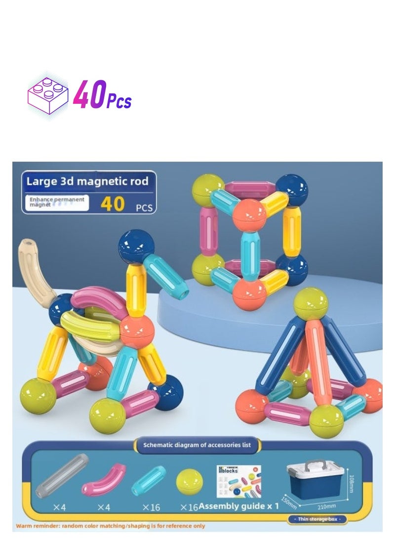 [Good Recommend] 3D Magnetic Building Blocks Stick Split Building Blocks Toys Morandi Color E-commerce Direct Supply Hot Selling-Color:3d Magnetic Building Block Stick - About 40pcs (small Thin Storage Box + Mail Order Box)  - Image 1