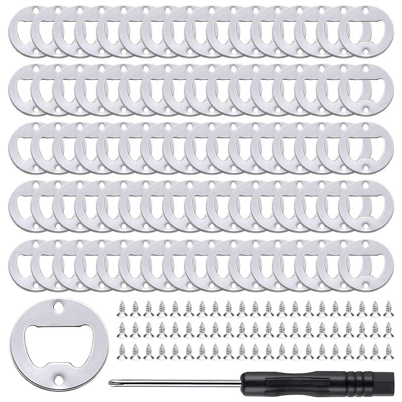 moonoom 80Set DIY Bottle Opener Insert Kits 80 Rustproof Metal Bottle Opener Inserts  160 Screws  Screwdriver Silver 80