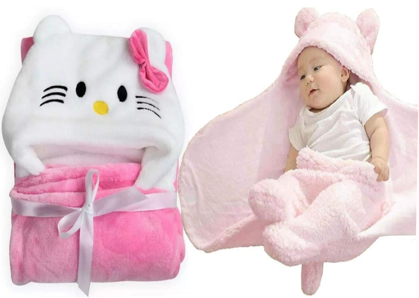 BRANDONN New Born Baby Blankets Combo Pack of Wrapper Cum Sleeping Bag with Baby Bath Towel Combo Pack of 2