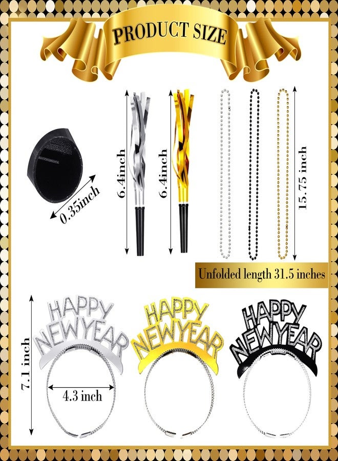 هانايف مجموعة هانايف لمستلزمات حفلات رأس السنة الجديدة 2025، 108 قطعة، تكفي 36 شخصًا، تتضمن طوق رأس "عام جديد سعيد"، وتاجًا، وقلادات خرز، وألعابًا موسيقية ذهبية وفضية، ومجموعة زينة لحفلات الكبار. - Image 2