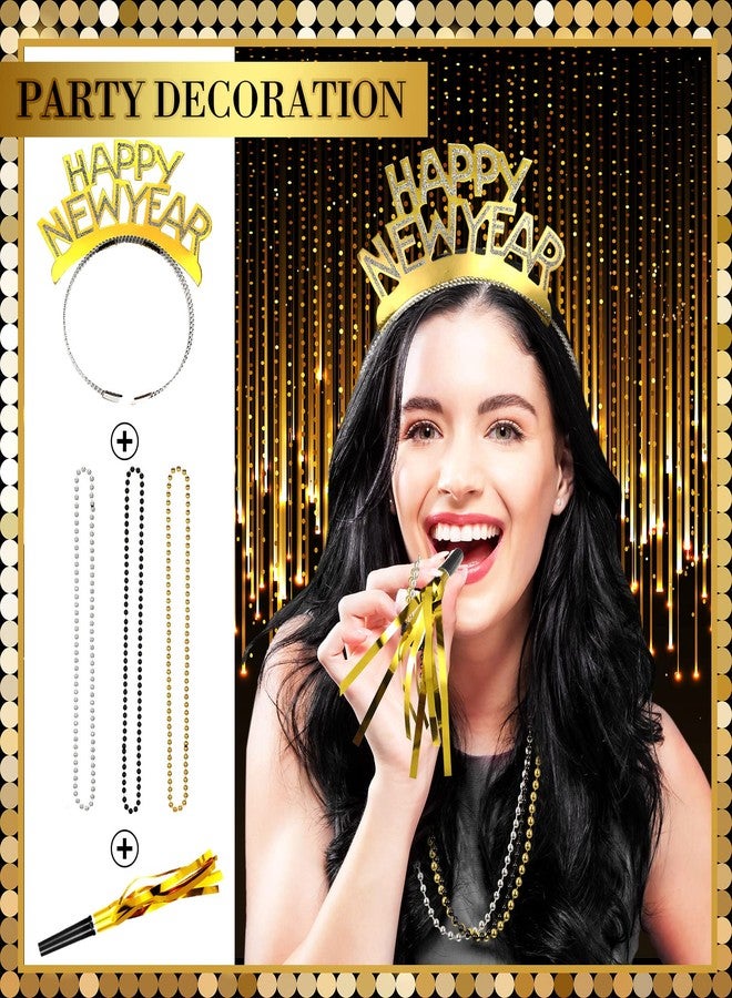 هانايف مجموعة هانايف لمستلزمات حفلات رأس السنة الجديدة 2025، 108 قطعة، تكفي 36 شخصًا، تتضمن طوق رأس "عام جديد سعيد"، وتاجًا، وقلادات خرز، وألعابًا موسيقية ذهبية وفضية، ومجموعة زينة لحفلات الكبار. - Image 4