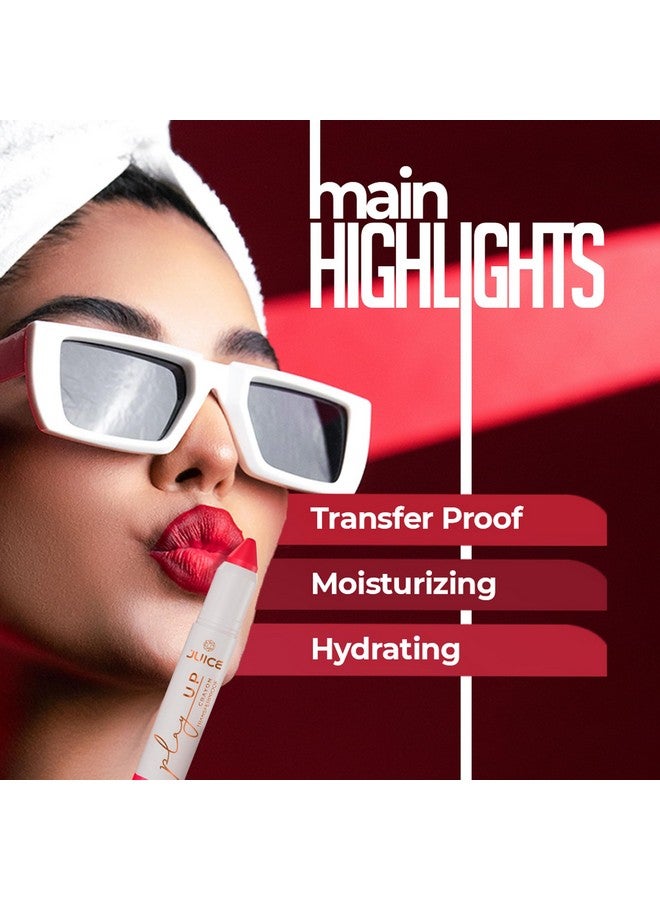 JUICE Play Up Lip Crayon-Play long games with transfer-proof rich color 3pc Combo Set(Barely There-MCR01, Red-y Set Go-MCR08, Flame On-MCR10) - Image 2