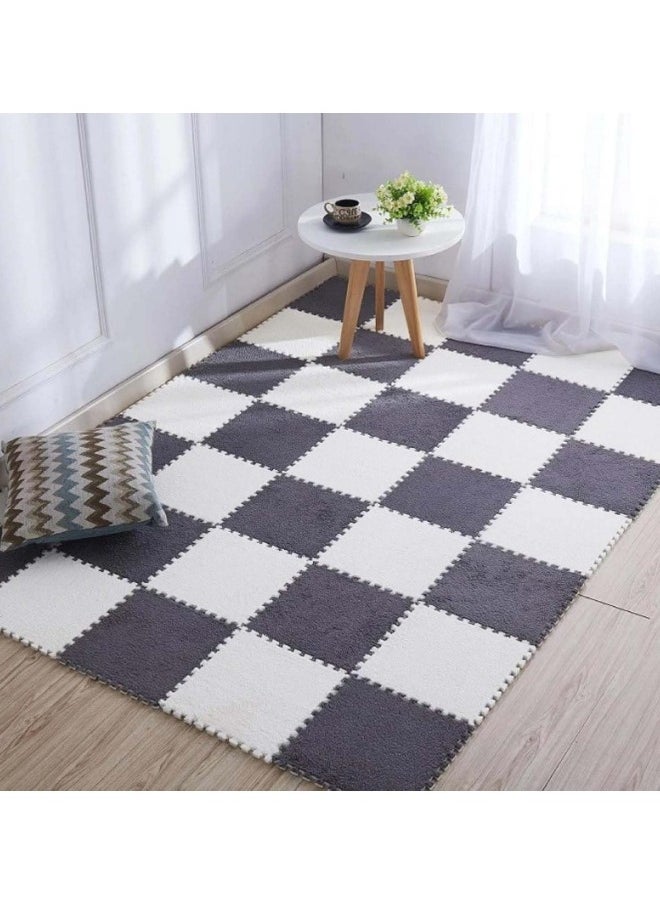 GGEROU - Plush Interlocking Carpet Tiles, 24Pcs Puzzle Play Mats, Interlocking Foam Floor Tiles, Area Rugs for Babies, Toddlers & Kids Gym, Nursery, Playroom (Grey+White) - Image 1