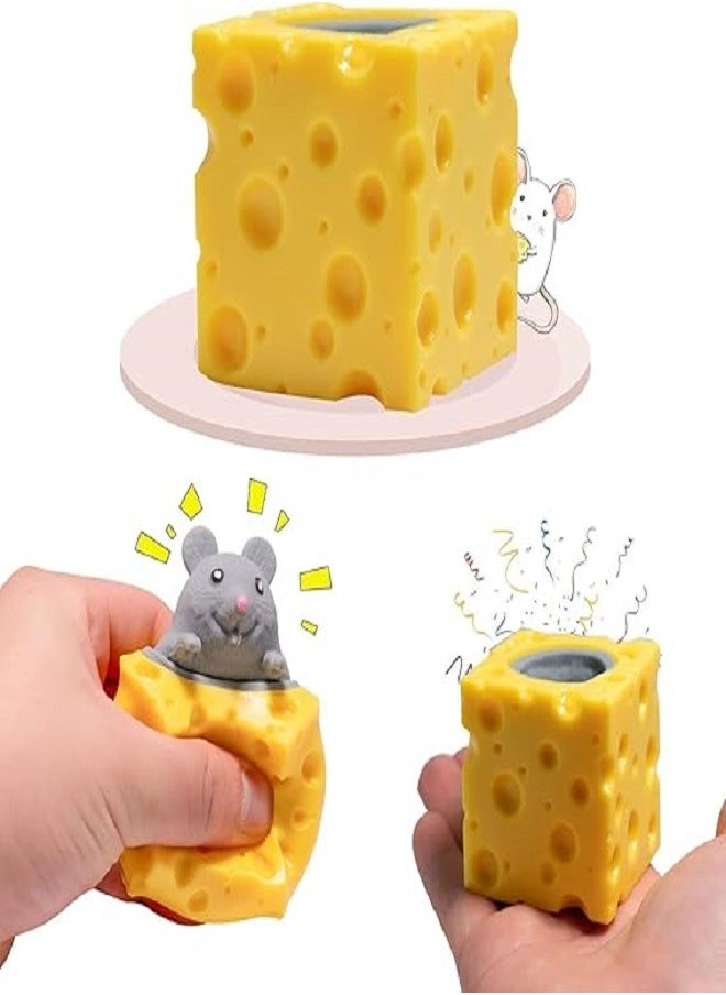 Generic Cheese Mouse Squishy, Stress Toys, Novelty Squishy Square Cheese Mouse Squishy Stress Toys, Mouse in Cheese Squeeze Fidgets Relieve Stress  - Image 1