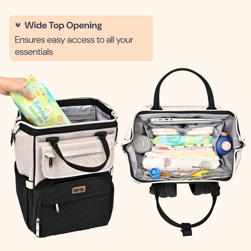 BabbleRoo Diaper Bag Backpack, Multifunction Nappy Changing Bag with Changing Pad, Stroller Straps & Pacifier Case, Unisex Stylish Travel Back Pack for Moms & Dads – Apricot & Black - Image 2