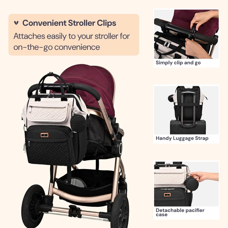 BabbleRoo Diaper Bag Backpack, Multifunction Nappy Changing Bag with Changing Pad, Stroller Straps & Pacifier Case, Unisex Stylish Travel Back Pack for Moms & Dads – Apricot & Black - Image 5