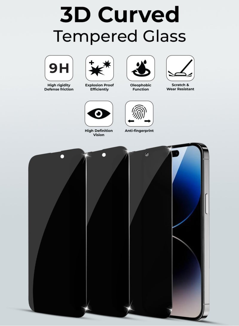 glassology 3Pack Privacy Screen Protector for iPhone 16 Pro - 6.9'', Easy Install, Case-Friendly, Anti-Spy, Anti-Fingerprint, Bubble Free, 100% Privacy Protection, Includes Installation Tool - Image 2