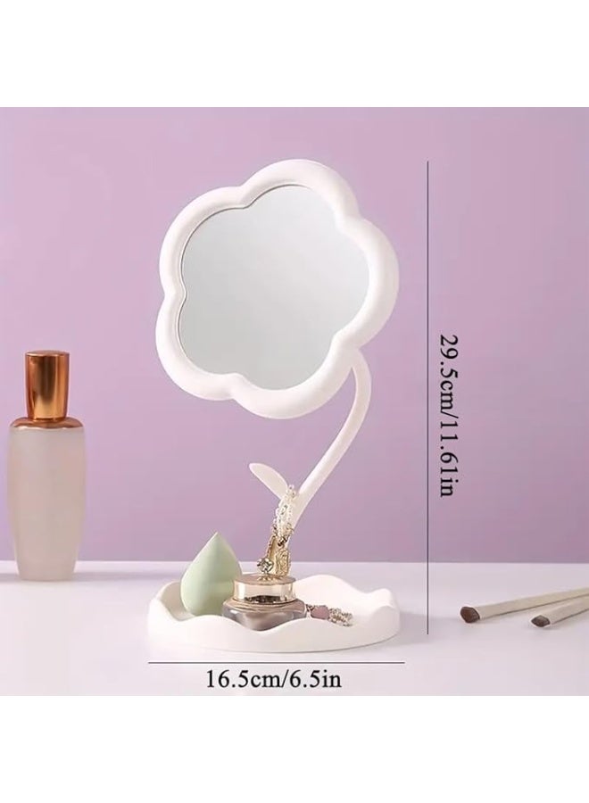 مرآة ماكياج على شكل زهرة لمرآة الغرور المكتبية لغرفة النوم وغرفة المعيشة والحد الأدنى من المساحات ديكور الغرفة ديكورات المنزل (أبيض) - Image 2