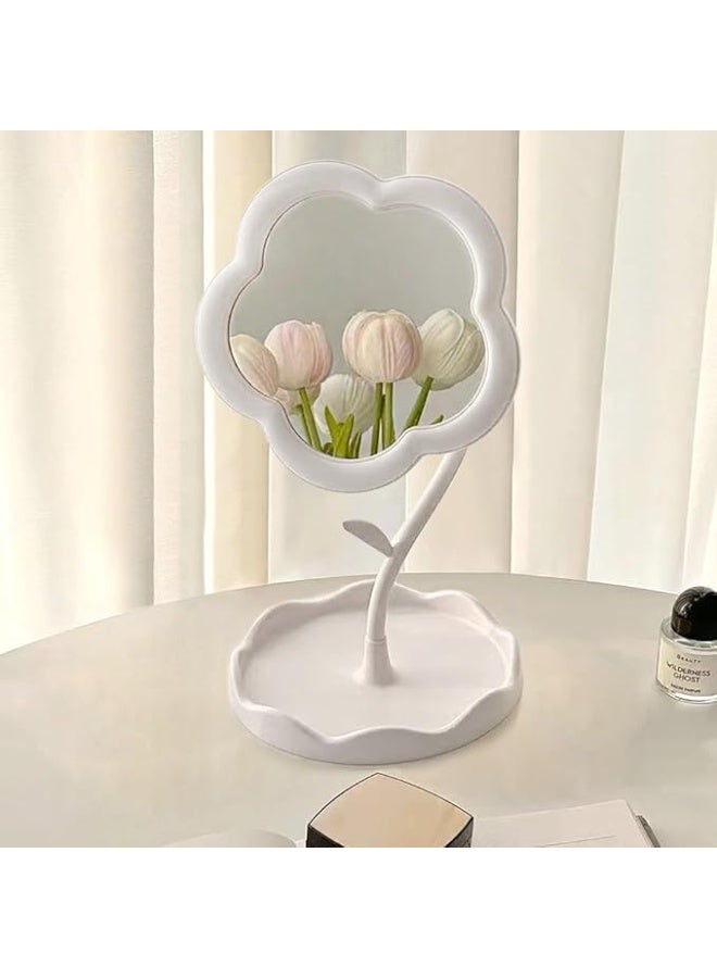 مرآة ماكياج على شكل زهرة لمرآة الغرور المكتبية لغرفة النوم وغرفة المعيشة والحد الأدنى من المساحات ديكور الغرفة ديكورات المنزل (أبيض) - Image 3