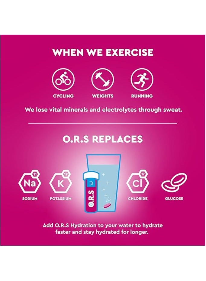 O.R.S Sport Hydration Tablets With Electrolytes, Vegan, Gluten & Lactose Free Formula – Soluble Oral Rehydration Tablets With Natural Mixed Berry Flavour, Low Calorie, Adult & Children, 20 Tablets