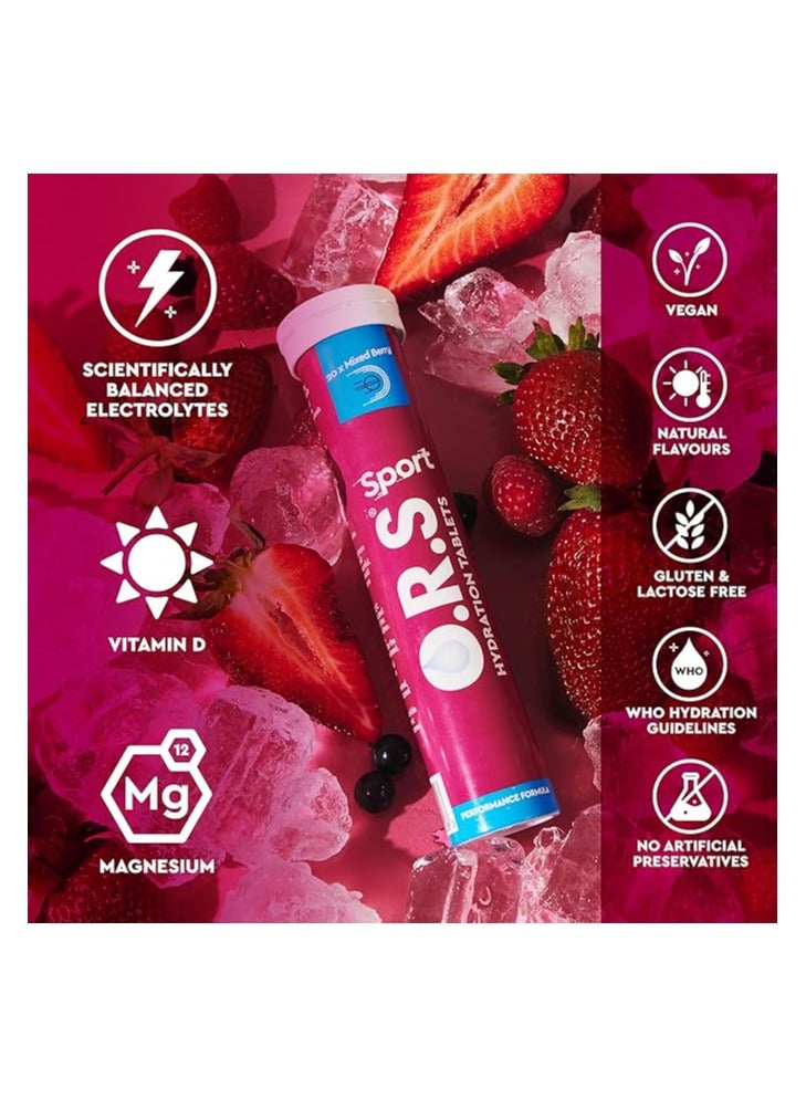 O.R.S Sport Hydration Tablets With Electrolytes, Vegan, Gluten & Lactose Free Formula – Soluble Oral Rehydration Tablets With Natural Mixed Berry Flavour, Low Calorie, Adult & Children, 20 Tablets