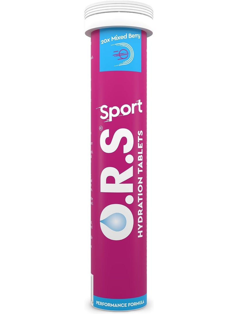 O.R.S Sport Hydration Tablets with Electrolytes, Vegan, Gluten & Lactose Free Formula – Soluble Oral Rehydration Tablets with Natural Mixed Berry Flavour, Low Calorie, Adult & Children, 20 Tablets - Image 1