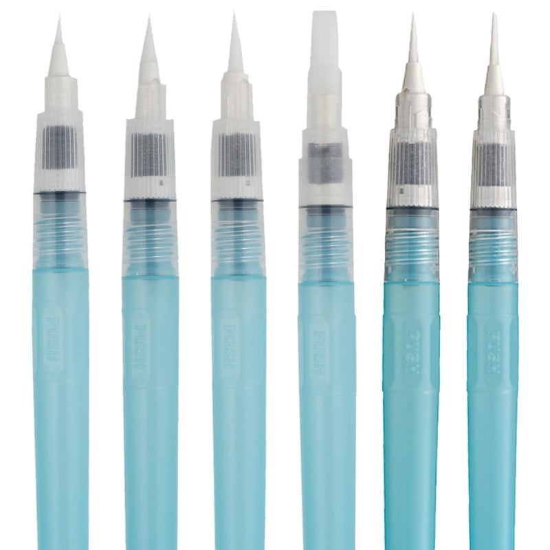 Kuretake Zig Water Brush Pen BRUSHS2O Long 6 Variety Set, for Watercolor Paint, Fude, Flat, Menso, Flexible Tips Assorted, for Professional, Artists, Made in Japan - Image 1