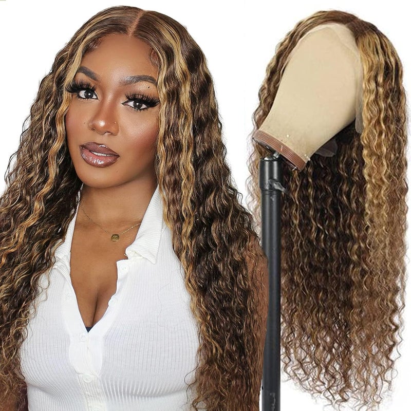 Ombre Highlight Lace Front Wig Human Hair Pre Plucked 13x6 HD Transparent Lace Frontal Wigs Human Hair 180 Density Loose Deep Wave Wigs for Black Women 427 Honey Blonde Human Hair Wig Colored 32inch