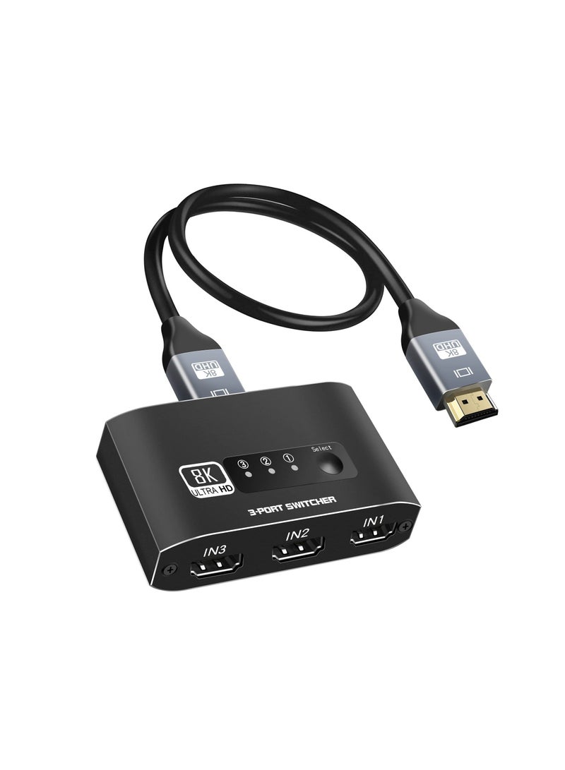 Y&D SYOSI HDMI 2.1 Switch 4K 120Hz, Aluminum Alloy 8K@60Hz Switch, 3 Port Switcher Selector Box, Supports 4K@120Hz, Ultra HD, for Game Consoles  - Image 1