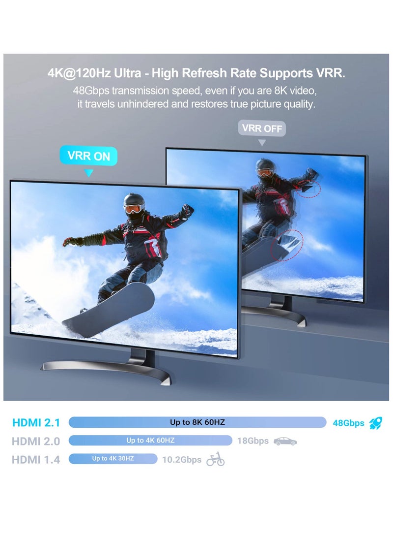 Y&D SYOSI HDMI 2.1 Switch 4K 120Hz, Aluminum Alloy 8K@60Hz Switch, 3 Port Switcher Selector Box, Supports 4K@120Hz, Ultra HD, for Game Consoles  - Image 3