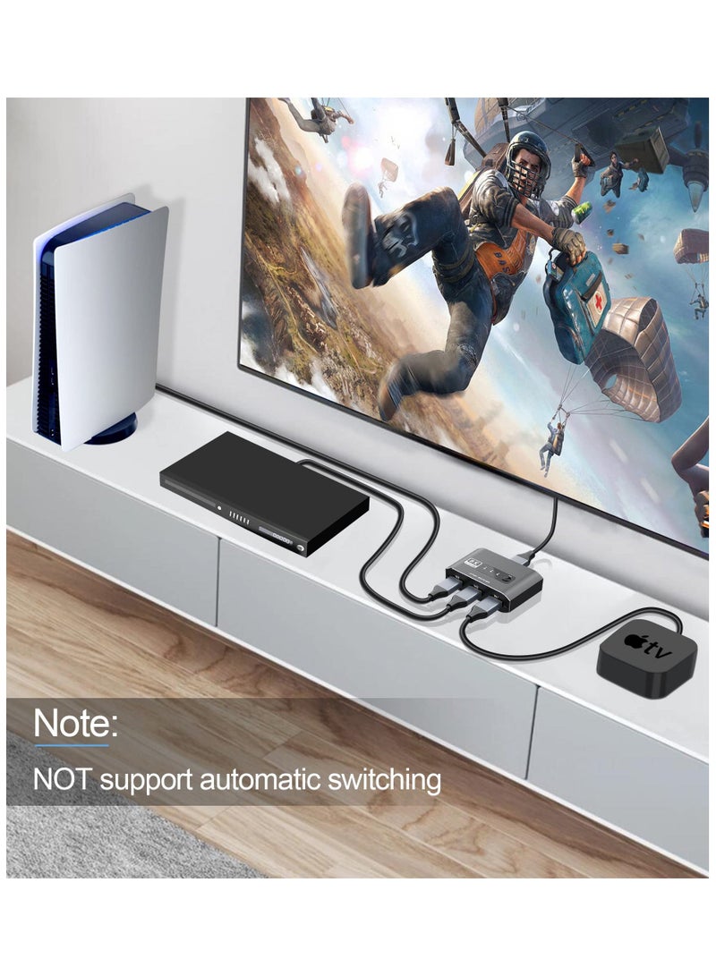 Y&D SYOSI HDMI 2.1 Switch 4K 120Hz, Aluminum Alloy 8K@60Hz Switch, 3 Port Switcher Selector Box, Supports 4K@120Hz, Ultra HD, for Game Consoles  - Image 5