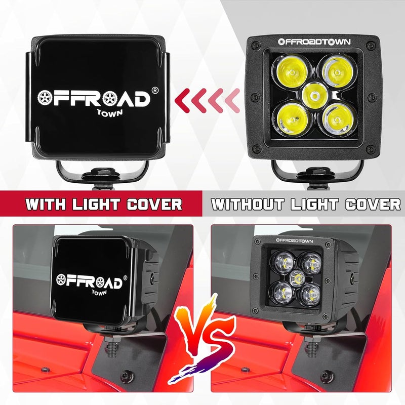 OFFROADTOWN أغطية أضواء مكعبات LED 2PCS 3 بوصة سوداء مربعة لأضواء الطرق الوعرة أغطية عدسة بولي كربونات واقية لأضواء شريط LED لأضواء ضباب مكعبات LED - Image 3