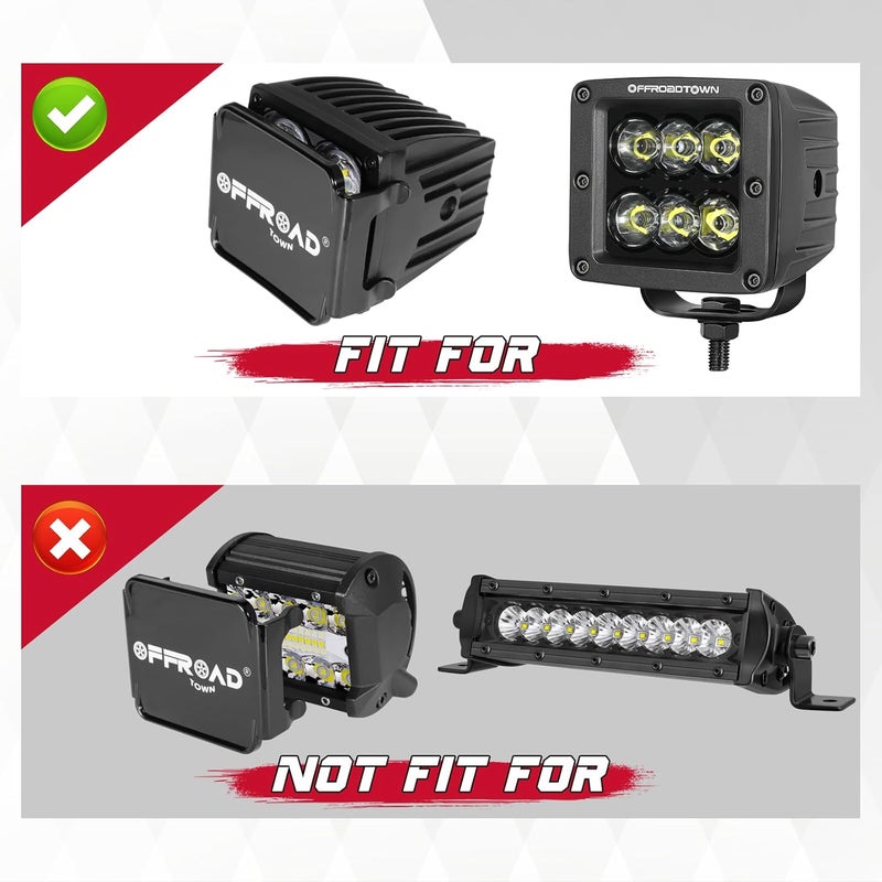 OFFROADTOWN أغطية أضواء مكعبات LED 2PCS 3 بوصة سوداء مربعة لأضواء الطرق الوعرة أغطية عدسة بولي كربونات واقية لأضواء شريط LED لأضواء ضباب مكعبات LED - Image 4