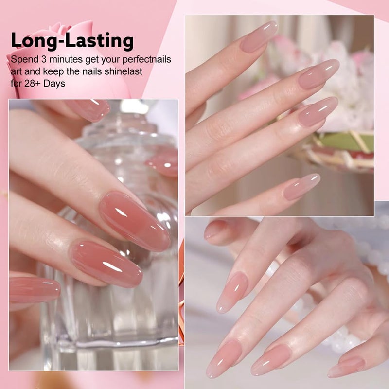 CANNI CC3 Jelly Gel Nail Polish Set with Color Card, 30Pcs Jelly Pink Gel Polish Nude Brown Color High Gloss Soak Off U V Nail French Nail Manicure Salon DIY - Image 5