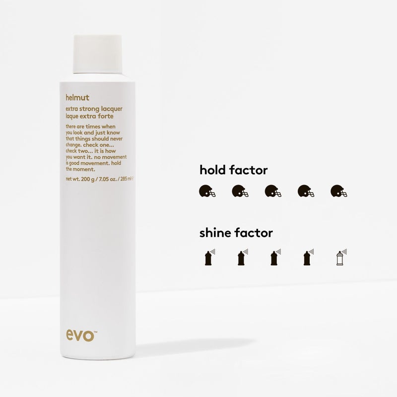 EVO Helmut Extra Strong Lacquer - Travel Size Hairspray For Complete Style & Shape Control, High Shine Finish & No Residue - 1.6oz - Image 2