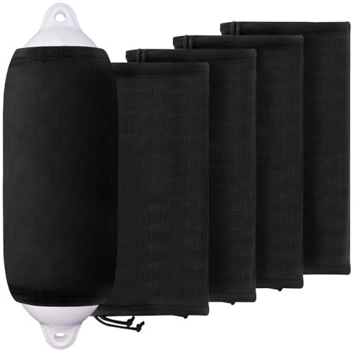 XMK Boat Fender Covers 8x22 Fender Covers Marine Boat Bumper Sleeves for Twin Eye Center Rope Tube Style Fenders Black 4Pack Polyester Boat Fender Not Included - Image 1
