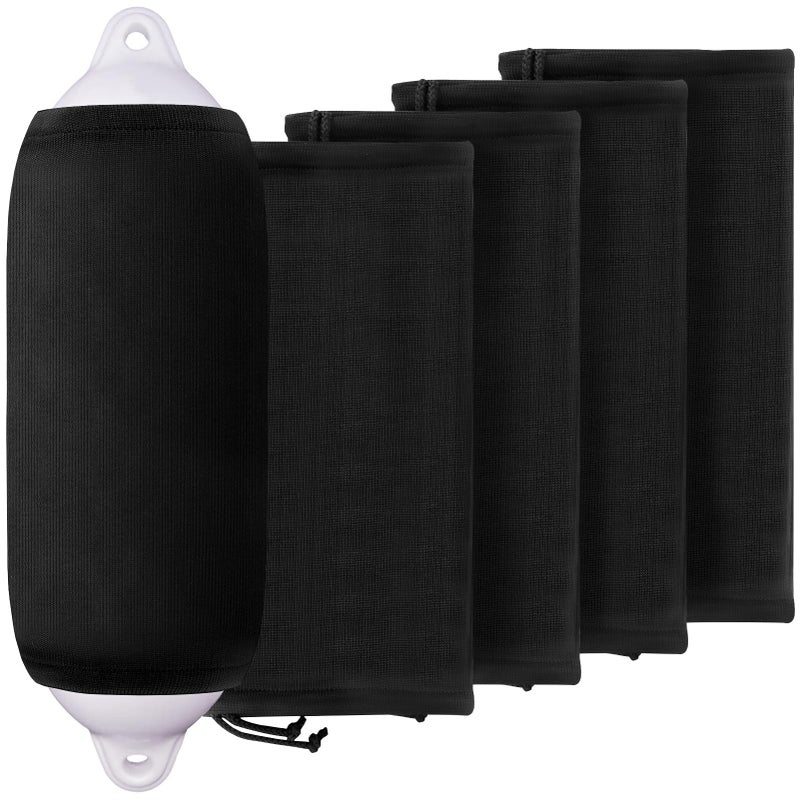 XMK Boat Fender Covers 8x22 Fender Covers Marine Boat Bumper Sleeves for Twin Eye Center Rope Tube Style Fenders Black 4Pack Polyester Boat Fender Not Included - Image 2