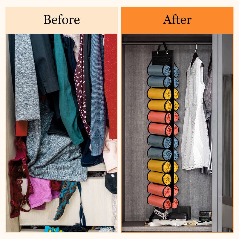 Lirex Hanging Yoga Legging Storage Organizer with 24 Pockets, Foldable Oxford Cloth Hanging Closet Organizer Shirts Jeans Storage Hanger Socks Holder for Family Closet Bedroom, Black - Image 4