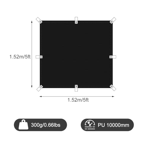 Honsaifau Black Waterproof Tarp Cover for Outdoor: Multi-Purpose Oxford Tarpaulin with Reinforced Webbing Loops for Camping Boat Pool Roof Tent - Durable and Tear Resistant (5ftx5ft) - Image 3
