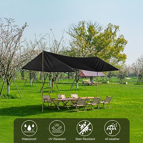 Honsaifau Black Waterproof Tarp Cover for Outdoor: Multi-Purpose Oxford Tarpaulin with Reinforced Webbing Loops for Camping Boat Pool Roof Tent - Durable and Tear Resistant (5ftx5ft) - Image 2