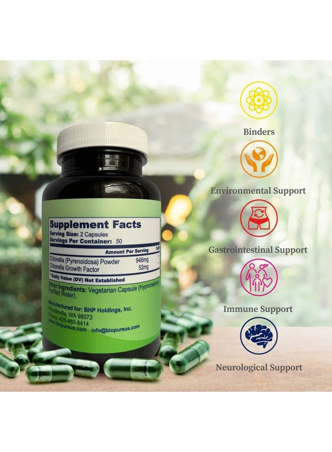 BioPure Chlorella Growth Factor Capsules – Nutrient-Dense, Nutraceutical Superfood Packed with Proteins, Vitamins, Minerals & Amino Acids That Supports Metabolism, Detox & Immunity – 100 Capsules - Image 2