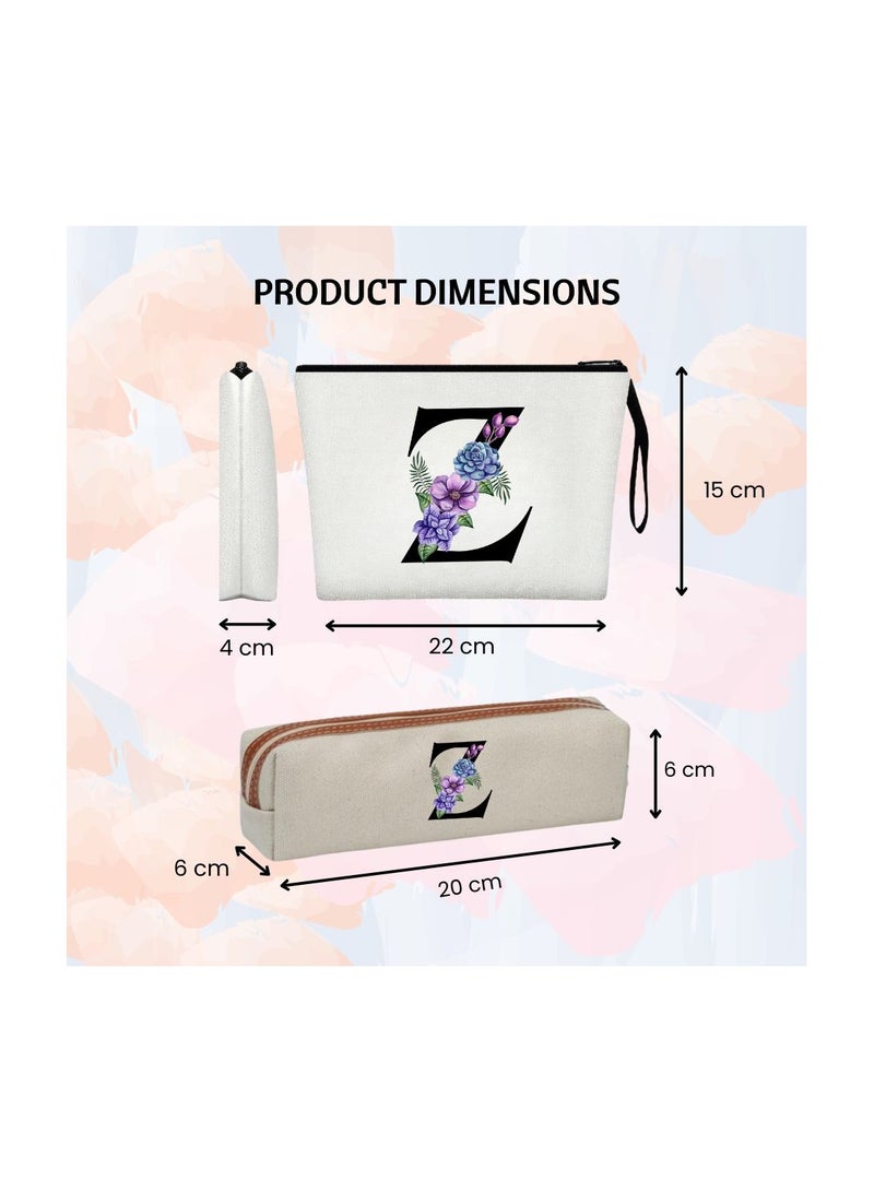 PRINTSHOP4ME Initial Monogram Cosmetic Bag And Floral Pencil Pouch-A-Z Letter Monogram Set For Girls&Women-Gift Set For Friends,Daughters Or Coworkers-Ideal For School,Work&Travel - Image 3