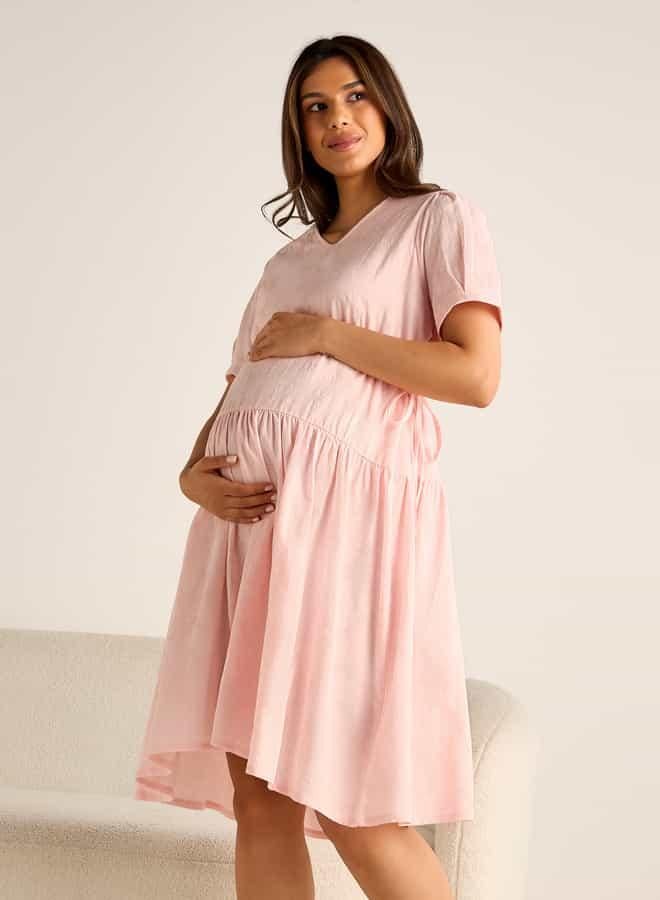 سبلاش فيڤ فستان حمل مريح بياقة على شكل حرف - Image 1