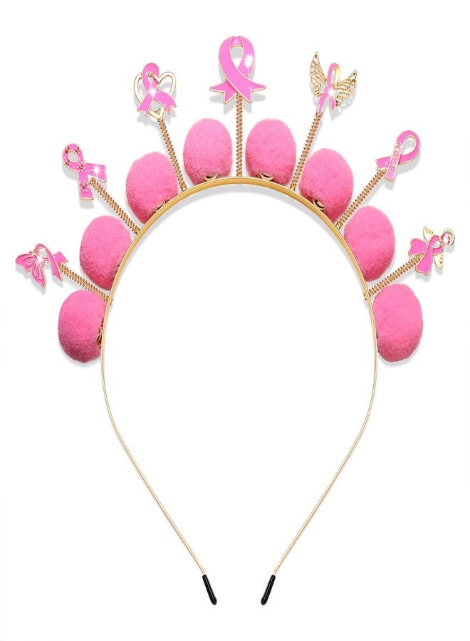 سيالكسهيني طوق رأس وردي اللون للنساء للتوعية بسرطان الثدي، إكسسوارات شعر، تاج مزين بشريط على شكل قلب (النمط F) - Image 1