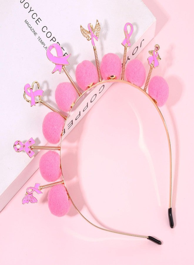 سيالكسهيني طوق رأس وردي اللون للنساء للتوعية بسرطان الثدي، إكسسوارات شعر، تاج مزين بشريط على شكل قلب (النمط F) - Image 2