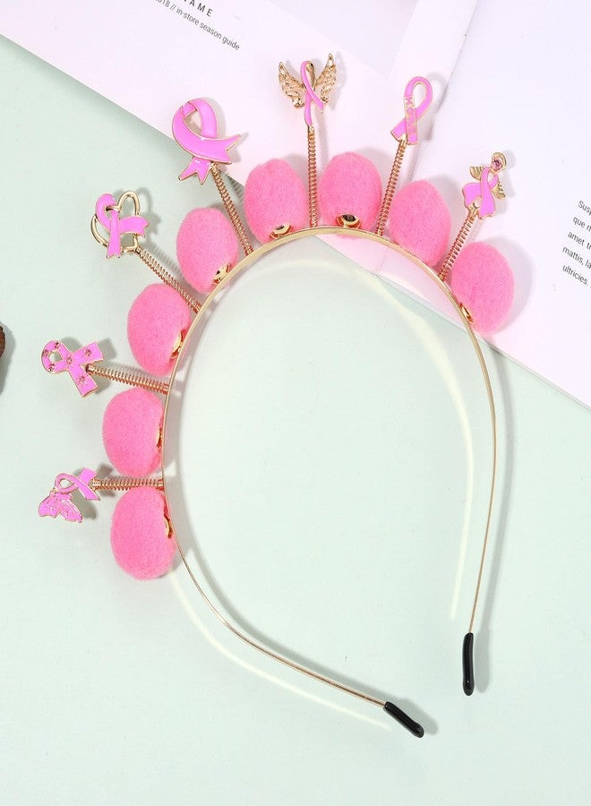 سيالكسهيني طوق رأس وردي اللون للنساء للتوعية بسرطان الثدي، إكسسوارات شعر، تاج مزين بشريط على شكل قلب (النمط F) - Image 5