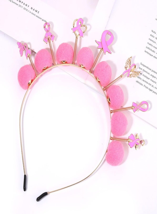 سيالكسهيني طوق رأس وردي اللون للنساء للتوعية بسرطان الثدي، إكسسوارات شعر، تاج مزين بشريط على شكل قلب (النمط F) - Image 3