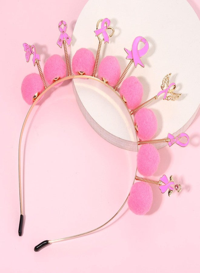 سيالكسهيني طوق رأس وردي اللون للنساء للتوعية بسرطان الثدي، إكسسوارات شعر، تاج مزين بشريط على شكل قلب (النمط F) - Image 4