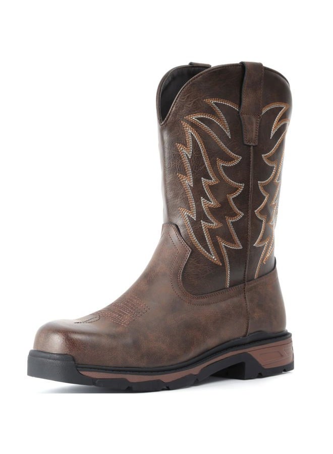 ANGRYRAM Cowboy Work Boots for Men Square Toe Leather Western Boot Waterproof Slip Resistant Indestructable Steel Toe Safety Boots for Men, Khaki, 13 - Image 1
