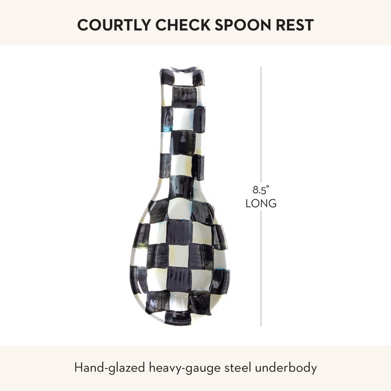 mackenzie childs MACKENZIE-CHILDS Enamel Spoon Rest, Kitchen Spoon Holder and Utensil Rest for Stovetop, Black-and-White Courtly Check - Image 4