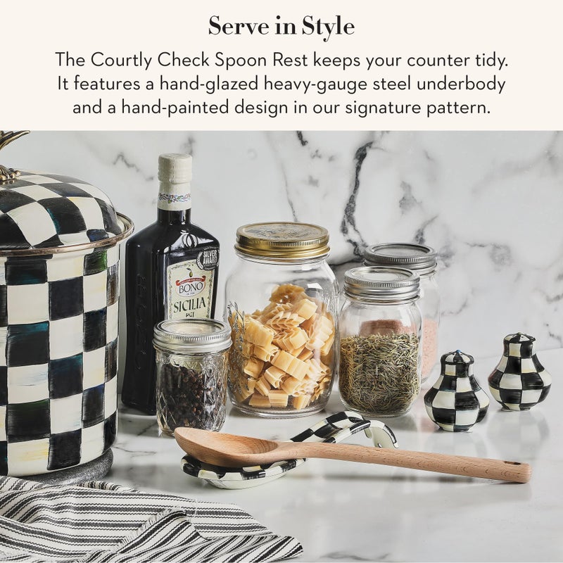 mackenzie childs MACKENZIE-CHILDS Enamel Spoon Rest, Kitchen Spoon Holder and Utensil Rest for Stovetop, Black-and-White Courtly Check - Image 2