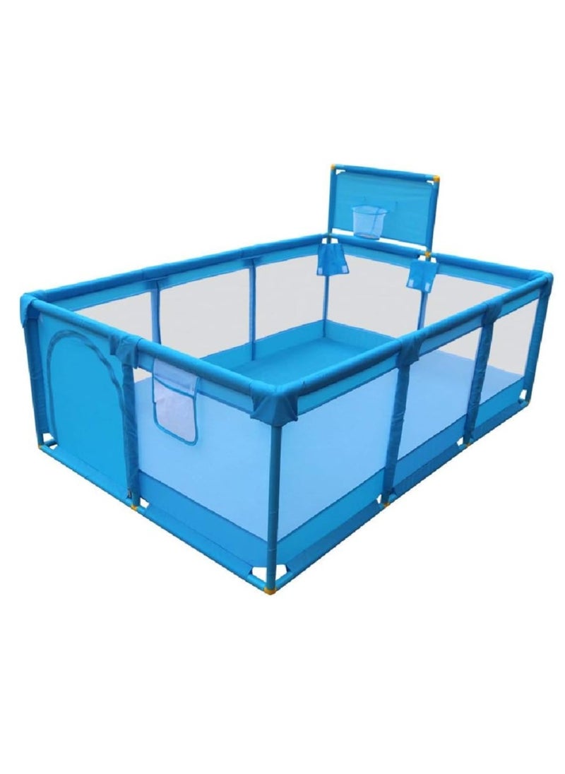 Generic - Large Baby Playpen, Durable Ball Pit, Playpen with Basketball Hoop, Indoor & Outdoor Activity Center, Safety Gates, 30 Balls 126 x 126 x 66 cm (Blue) by TOYS-EGYPT - Image 1