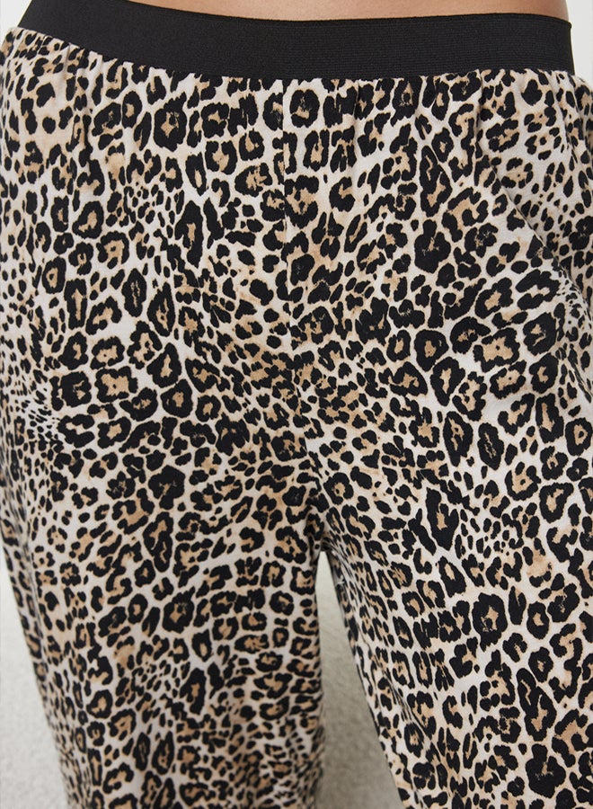 trendyol Multicolored Cotton Leopard Patterned Elastic Detailed Knitted Pajama Set - Image 4