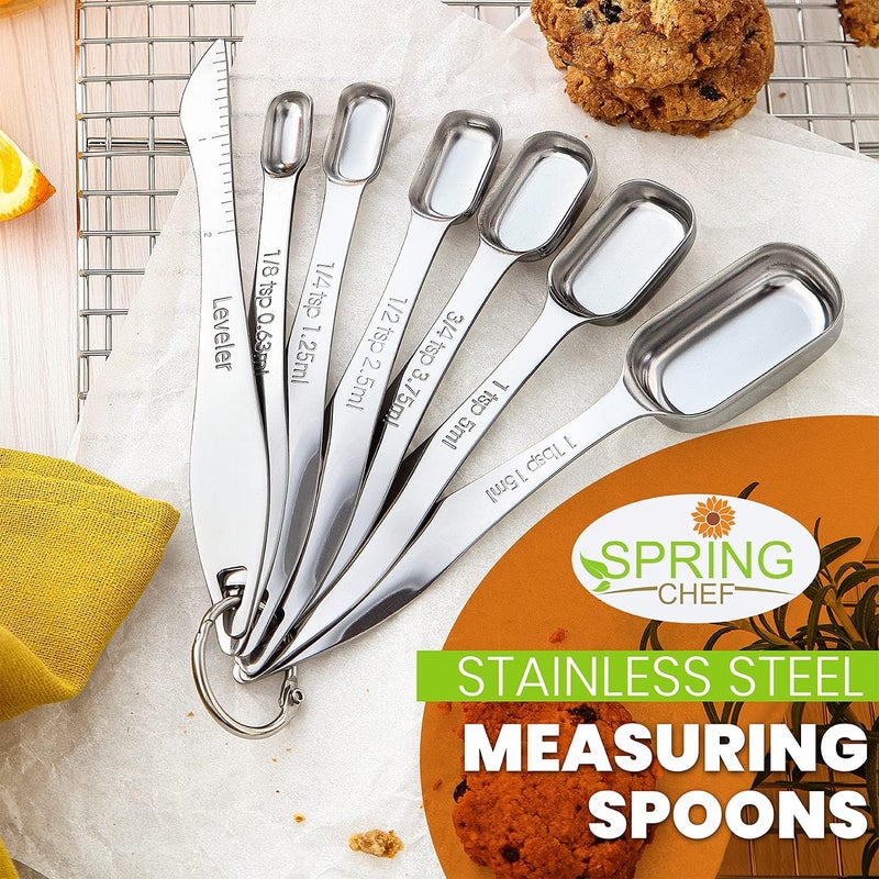 Spring Chef Stainless Steel Measuring Spoons Set of 7 with Leveler, Rectangular Metal Teaspoon & Tablespoon Measuring Spoons for Dry & Liquid Ingredients - Nesting Kitchen Gadgets For Baking & Cooking - Image 2