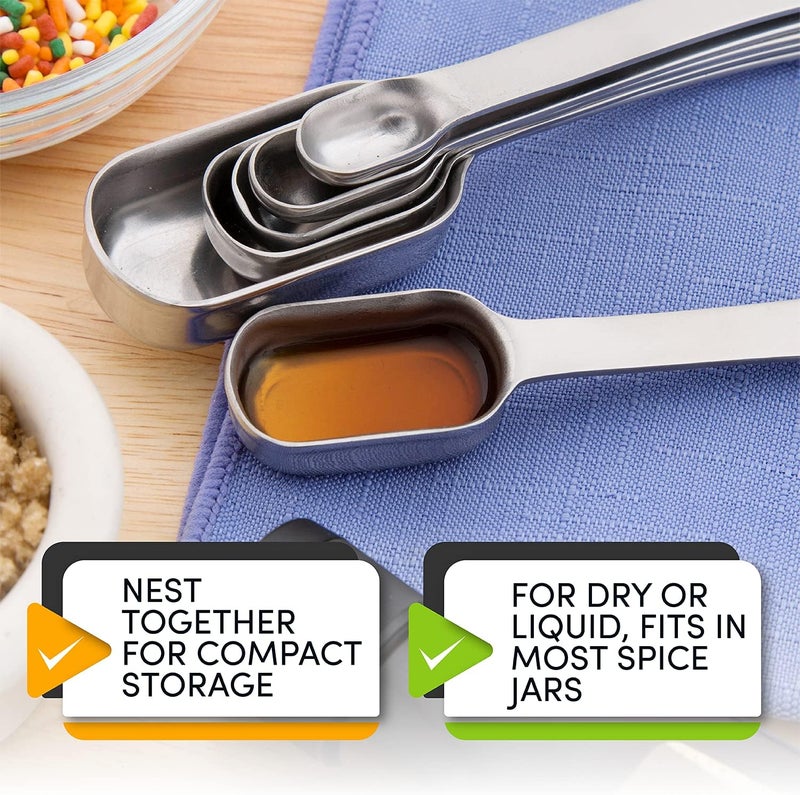 Spring Chef Stainless Steel Measuring Spoons Set of 7 with Leveler, Rectangular Metal Teaspoon & Tablespoon Measuring Spoons for Dry & Liquid Ingredients - Nesting Kitchen Gadgets For Baking & Cooking - Image 5